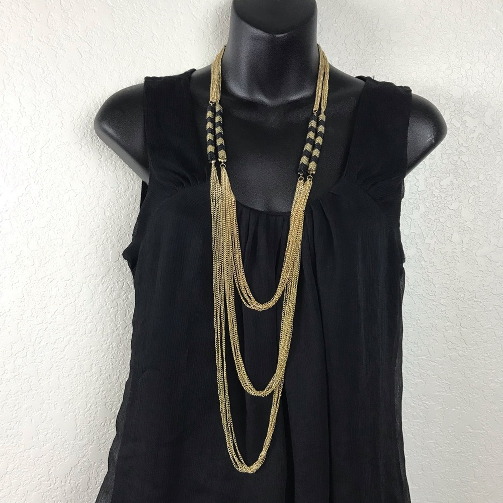 Layered Gold Tone Stacking Bead Chevron Necklace
